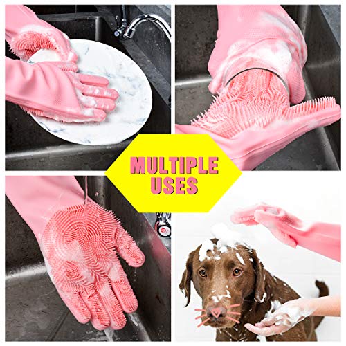 UPGRADE Large Magic Saksak Silicone Gloves, SJ Silicone Cleaning Gloves for Kitchen Bathroom Cleaning, Pet Hair Care, Car Washing (1 Pair, Pink) - Thumbnail 2