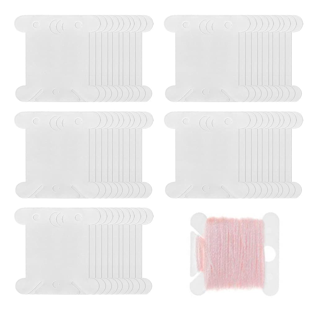 GZGXKJ 100 Pieces White Thread Card Plastic Embroidery Floss Bobbins Card Holder for Craft DIY Embroidery Sewing Storage