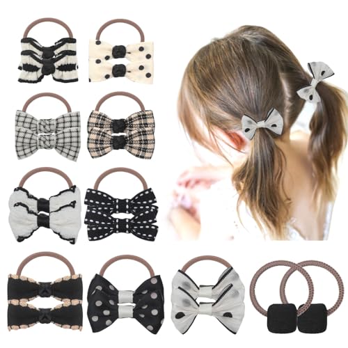 Esumun Baby Girl 2'' Elastic Hair Ties with Bows 20Pcs Set, Ponytail Bow Holder Hair Rings, Black and White Boutique Tiny Rubber Band for Toddlers, Littler Girls