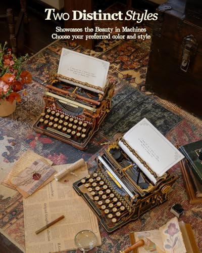 ROKR 3D Wooden Puzzle Typewriter for Adults - Black and Gold, Mechanical Modelling Kit, Vintage Model for Office, DIY Gift for Patient Builders (Black)