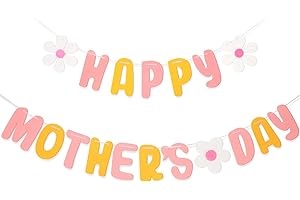 ANSOUFIEN Mother's Day Felt Banner, Happy Mother’s Day Banner with Flower,Garland Banner for Mother’s Day Brunch Event Mother's Day Gifts
