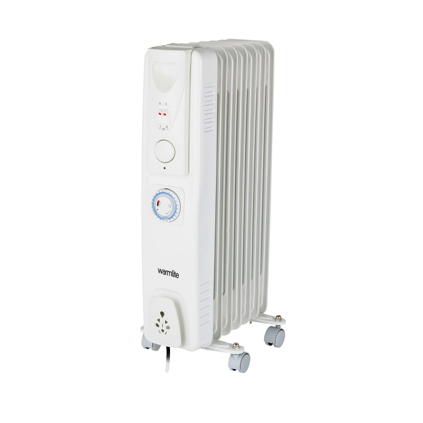 Warmlite 7 Fin Oil Filled Radiator with Adjustable Thermostat and a 24 Hour Timer, 1500W, White, WL43003YTW