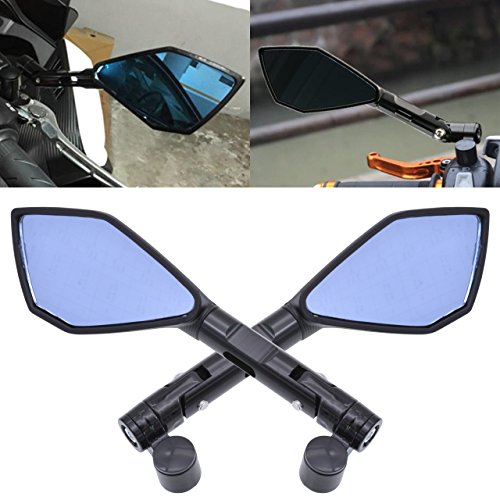 TUINCYN 8MM 10MM Motorcycle Rearview Side Mirrors Clockwise Threaded Bolts Motorbike Irregular Blue Lense Black Shell Motor Mirror(1 Pair).
