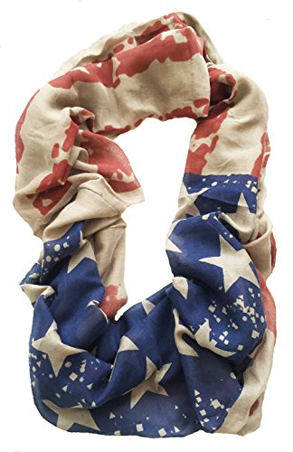 Aesthetinc Patriotic Tattered American Flag and Stars Infinity Scarf 100% Viscose (Mocha)