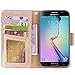 Arae Case Compatible for Galaxy S6 - [Wrist Strap] Flip Folio [Kickstand Feature] PU Leather Wallet case with ID&Credit Card Pockets (Champagne Gold)