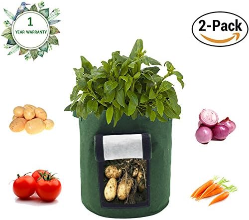 Saileve Grow Bag, 2-pack 8 gallon Planter Aeration Fabric Pots, Potato plant bag, Heavy Duty Thickened Nonwoven, With Strap Handles, with Strap Handles for Nursery Garden and Planting (green)