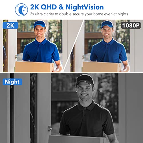 Video Doorbell Camera, LOFICO 2K WiFi Wireless Rechargeable Battery Powered Doorbell Camera with Wireless Chime, Motion Detection, Night Vision, 2-Way Audio, Support Local Storage and Cloud Storage