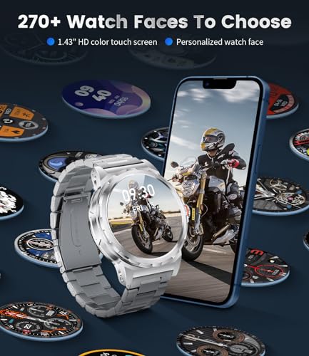 Men's Smart Watch with Bluetooth Call,1.43''Amoled/3 Straps Silver | Men's Smartwatch with IP68 Waterproof, 110 + Sports Modes/Heart Rate Monitor/Sleep Bracelet Activity Android iOS