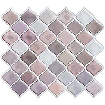 Peel and Stick Tile HUE DECORATION Pink Arabesque Tile Backsplash for Kitchen Decorative Self Adhesive Backsplash Tile 10