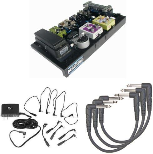 Pedaltrain 2 Pedalboard With Soft Case, Power Supply Combo Pack, and 3-Pack of 0.5 Foot Right Angle Instrument Cables Bundle