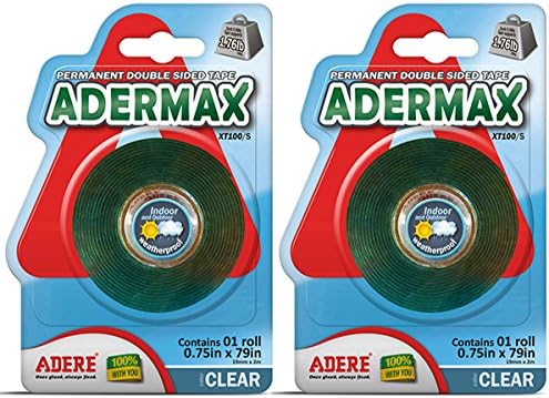 Adere Adermax XT100 Heavy Duty Mounting Tape VHB, Double Sided, Indoor Outdoor , Clear (0.75-inch x 79-inches 2Pack)