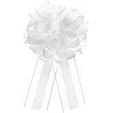 MECCANIXITY 10pcs 8 Inch Large Big Pull Bow Organza Gift Wrapping Bows Ribbon for Wedding Car Baskets Presents Christmas Bow, White