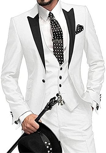 Fitty Lell Men's Slim Fit 3 Piece Suit One Button Blazer Tux Vest & Trousers Dress Pants Set