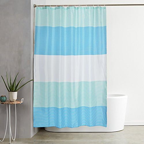 Shower Curtain Polyester Fabric Mildew Resistant 100% Anti-Bacterial Waterproof Neutral Design Shower Curtain liner with 12 Hooks – 70.8x70.8 inches – Blue and White By iYaYoo