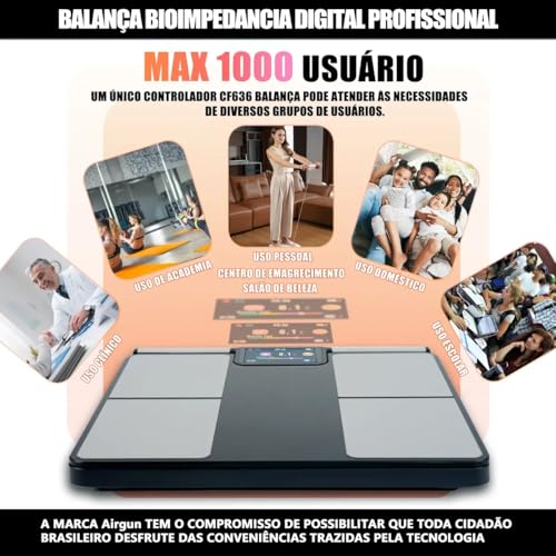 Balança Bioimpedância Digital 8 Eletrodos Smart App+tela Tft monitoramento preciso dos dados corporais diários