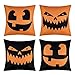 peony man Halloween Pumpkin Pillow Covers Linen Pumpkin Pillow Case with Pumpkin Smile Face Printed for Home Party Halloween Decoration Supplies, 18 x 18 Inch, 4 Packs
