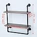 Industrial Bathroom Shelves Wall Mounted 2 Tiered,Rustic 24in Pipe Shelving Wood Shelf with Towel Bar,Farmhouse Towel Rack,Metal Floating Shelves Towel Holder,Iron Distressed Shelf Over Toilet