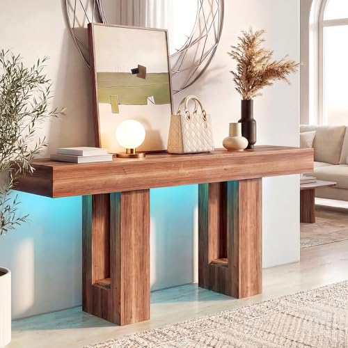 Alma Hogar Credenza Recibidor con Luces LED,Mesa de Entrada 160CM,Retro. | Consola de Entrada Estilo Campestre,Mueble para Detrás del Sofá Con Veta de Madera Rústica,Ideal para Sala y Pasillos.