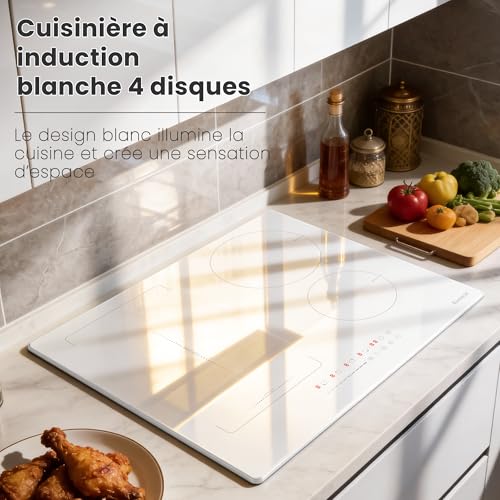 Karinear 4-Burner Induction Hob, Built-in Induction Hob, 60 cm with Socket, Flexible Zone, Boost, Pause, Safety Lock, 220 V, 16 A Socket