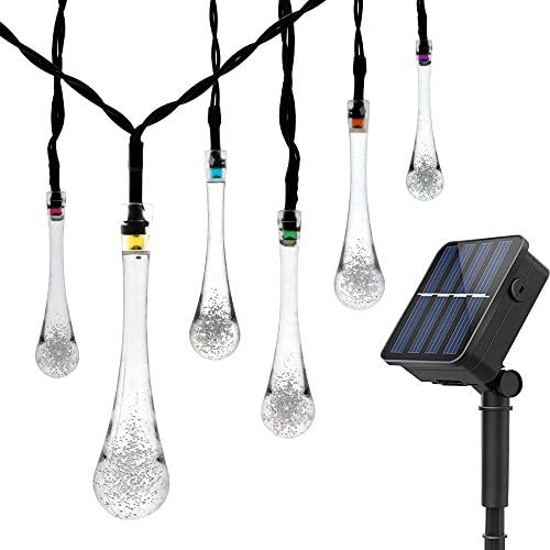 Solar Powered String Lights, 100 LED Copper Wire Lights, Starry String Lights, Indoor/Outdoor Waterproof Solar Decoration Lights for Gardens, Home, Dancing, Party (Warm White) (Water droplets version)