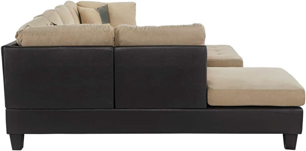 Casa Andrea Modern 3-Piece Microfiber and Faux Leather Sofa and Ottoman Set, 102" W (Beige): Furniture & Decor
