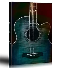 Colorful Guitar Painterly on Black - Beautiful Detail of Acoustic Guitar - Six String - Canvas Art Home Art - 12x18 inches