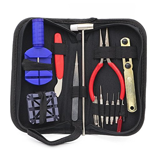 Watch Repair Kit Tool Set - Professional Watch Battery Replacement Tool Link Remover Deluxe Watch Band with Carrying Case for Repairing Quartz Mechanical Wrist Watch, Citizen Watches and More(16 pcs)