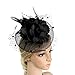 YSJOY Womens Feather Flower Sinamay Fascinator Wedding Hair Aceessory Church British Bowler Hat Summer Derby Hat Cocktail Tea Party Hat Black