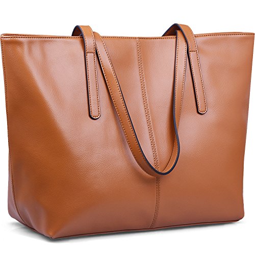 Jack&Chris Light Brown Genuine Leather Designer Handbags Work Tote Shoulder Bags for Women,WBDZ038 Brown