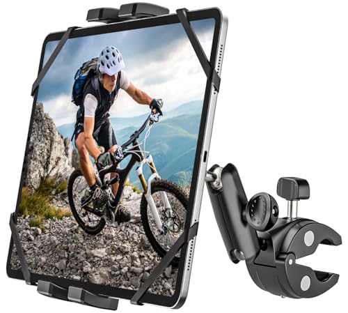 Porta Tablet Manubrio Regolabile [Forte Stabilità e Durata] Supporto Tablet per Passeggino Bicicletta Scooter Barca, Morsetto Tubo Palo Asta per iPad Mini Air Pro, Kindle, Galaxy, Cellulare, 4-13"