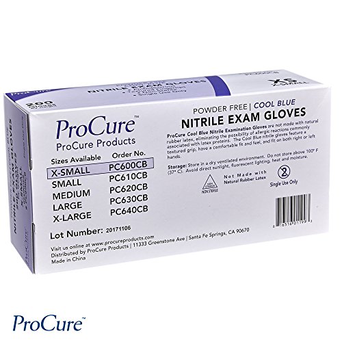 ProCure Disposable Nitrile Gloves – Powder Free, Rubber Latex Free, Medical Exam Grade, Non Sterile, Ambidextrous - Soft with Textured Tips – Cool Blue (X-Small, 2 Pack, 400 Count) - Thumbnail 6