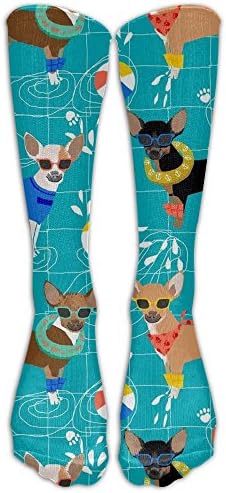 CHC40 Chihuahua Pool Party Summer Floats Training Socks Crew Athletic Socks Long Sport Soccer Socks Soft Knee High Sock Compression Socks For Men Women