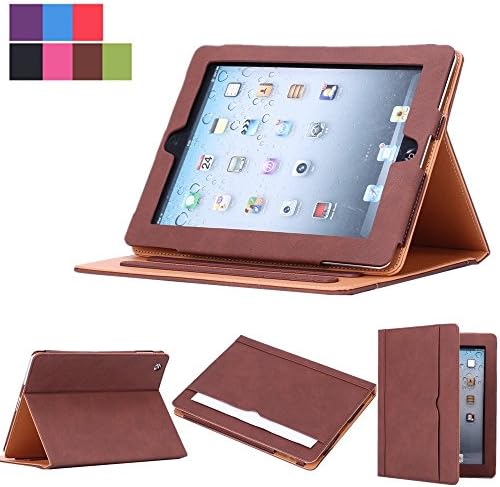 New Apple iPad Mini 4 2015 Version Soft Leather Wallet Smart Cover with Sleep / Wake Feature Flip Case (Brown)