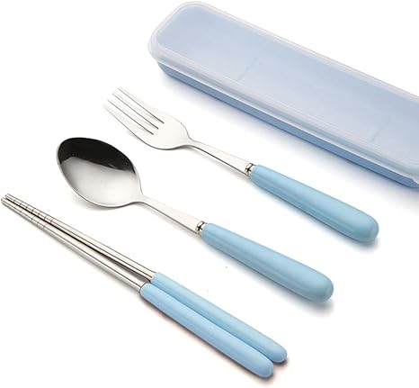 Amazon Cici 携帯食器 ステンレス 食器セット お箸 スプーン フォーク 3pcs 子供 通学通勤 おしゃれ 便利 ブルー 箸 オンライン通販