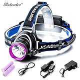 RELEEDER 3 Modes Bright LED Headlight, 2200 Lumens Waterproof Headlamp with Rechargeable Batteries, Wall Charger, Car Charger and USB Cable for Hiking Camping Riding Fishing Hunting etc
