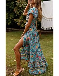 Vestido largo para dama, talla grande, diseño floral, cuello en V, con cinturón