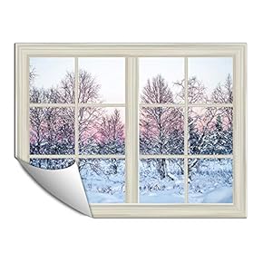 Wall Paper Small Wall Mural Snowscape Out of The Window Wall Art Removable Wall Decoration for Bedroom Living Room - 24x32 inches