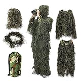 Ghillie Suit,OUTERDO Camo Suit Woodland and Forest Design Military Leaf Hunting and Shooting Accessories Tactical Camouflage Clothing Free Size for Airsoft,Wildlife Photography Halloween or Christmas
