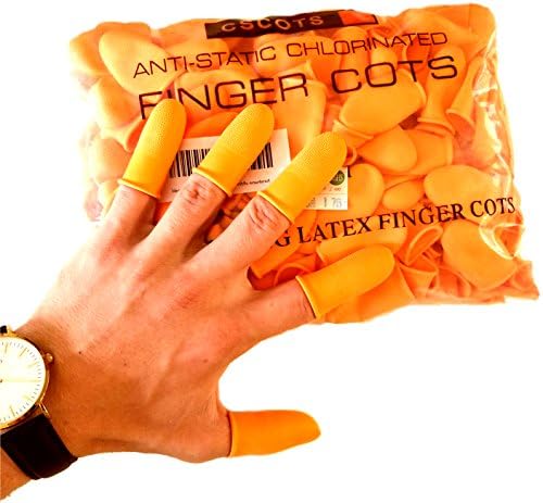 Finger Cots, LARGE, Orange, (Pack of 300) Heavy Duty Industrial Grade 14 Mil Thick Natural Rubber. Durable and Re-Usable. UNROLLED. Lightly Powdered.