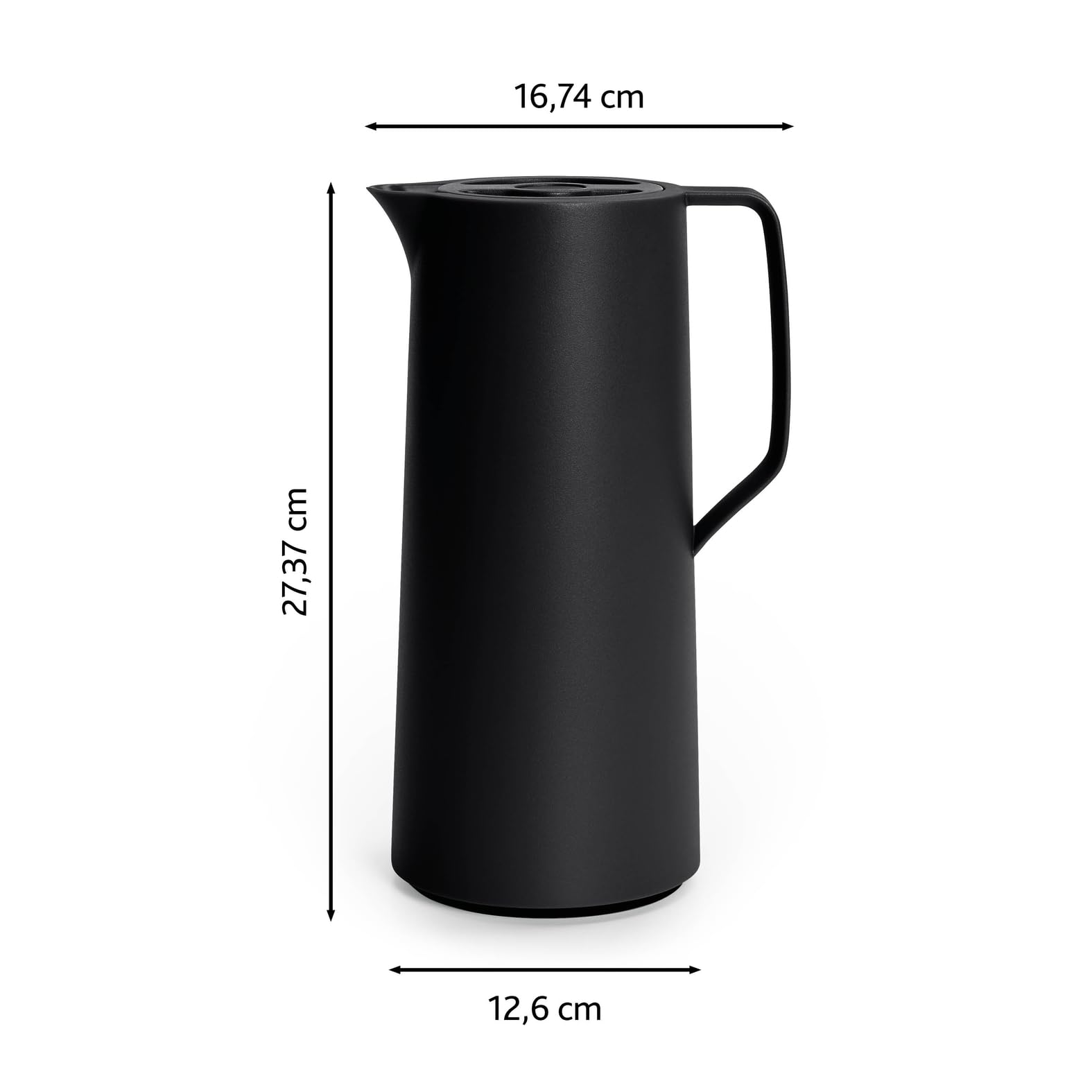 Emsa Motiva Isolierkanne 1l, Kunststoff, Thermoskanne mit Quick-Press-Verschluss, 12h heiß, 24h kalt, Glaskolben, Made in Germany, nordisches Design, schwarz, N41707 8