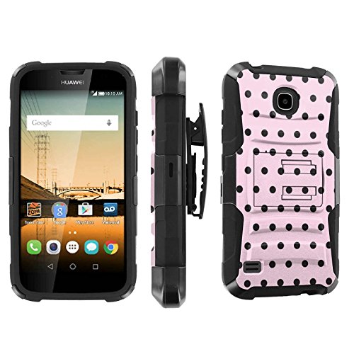 [SkinGuardz] Case for Huawei Union Y538 [Heavy Duty Ultra Armor Tough Case with Holster] - [Pink Black Dot ]
