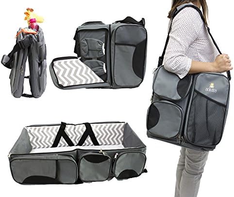 3 in 1 Diaper Bag - Changing Station - Travel Bassinet - #1 Multi Purpose Diaper Bag (Grey)