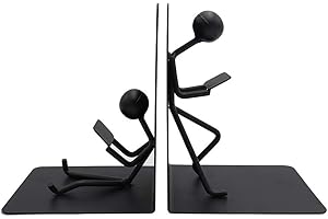 Agirlgle Bookends Decorative Book Ends Metal Black Heavy Duty Man Bookend Studious Reading Book end Bookshelf Decor for Bedroom Library Office School Book Display Desktop Organizer Adults Kids Gift