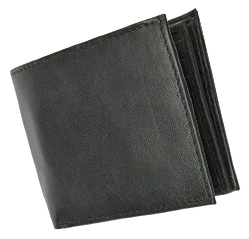 RFID Blocking Premium Soft Leather Men's Multi-Card Compact Center Flip Bifold Wallet (Black)