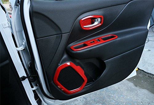 FMtoppeak 4 pcs Car Inner Door Handle Bowl Cover Trim Frame for Jeep Renegade 2014 UP Red