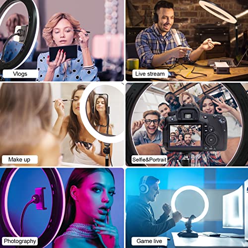 10\'\' RGB Selfie Ring Light with Stand & Phone Holder, HLTJAN Circle Light with 18 Light Modes & 12 Brightness Level & Wireless Remote Shutter for Live Stream/Instagram/YouTube Video/TikTok/Makeup