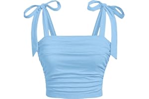SOLY HUX Girl's Square Neck Crop Tank Top Sleeveless Bow Tie Camisole Ruched Cute Clothes