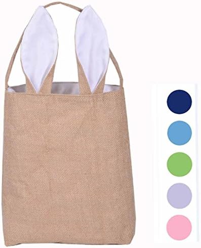 Ochoice Easter Gift Bag Dual Layer Bunny Ears Design Jute Cloth Bag for Party (White)