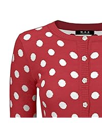 YEMAK Women's Polka Dot Cute Jacquard Crewneck Button Down Sweater Cardigan