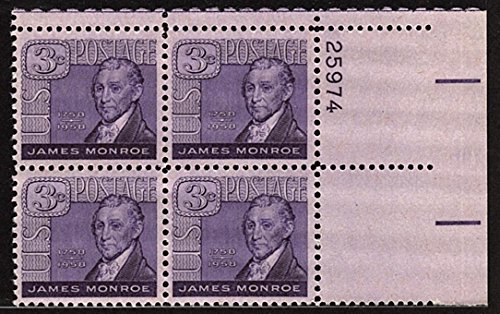 1958 James Monroe 3 Cent Postage Stamp Plate Block MNH Scott#1105